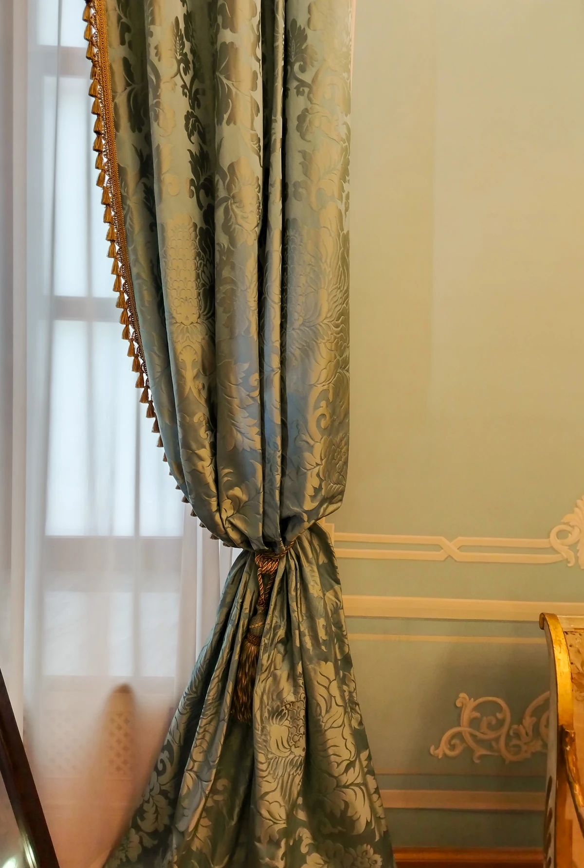 Luxury silk drapery with tassels by Denver curtain designers